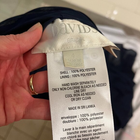 David's Bridal Mesh Long Dress with Crisscross Back (Marine) size 4 - Picture 1 of 4